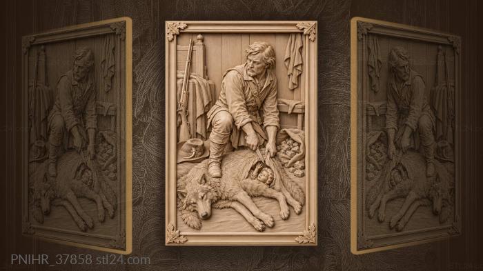 Girl emerging from wolf belly 3d STL model