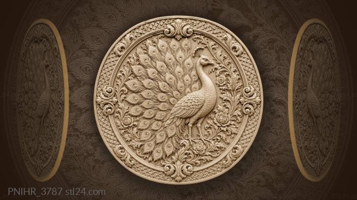 Peacock walking among floral scrolls 3d STL model