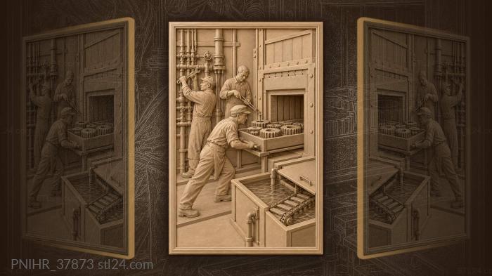 Worker rolling a gear pallet into the furnace 3d STL model