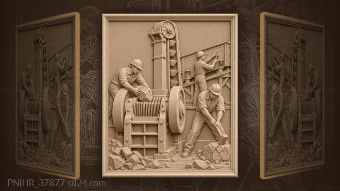 Worker feeds ferroalloy into crusher 3d STL model