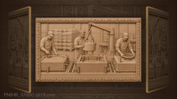 Foundry workers assembling sand core molds 3d STL model