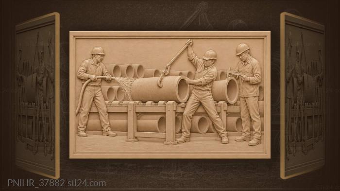 Foundry workers handling hot pipes 3d STL model