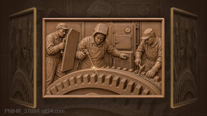 Welder sealing a crack in a gear rim 3d STL model