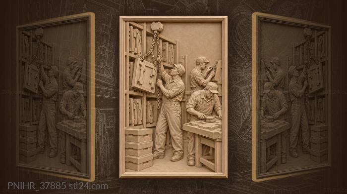 Storeman lifting a pattern plate on a hoist 3d STL model