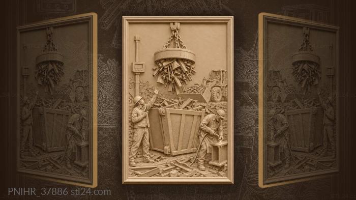 Worker guides scrap into charging bucket 3d STL model