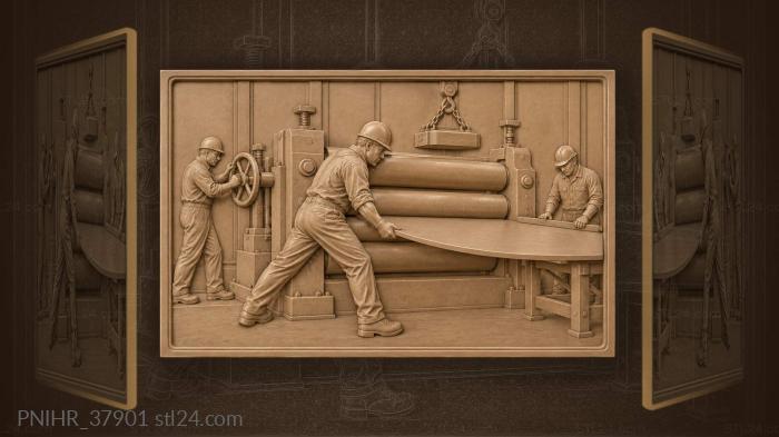 Feeding curved plate between leveling rolls 3d STL model