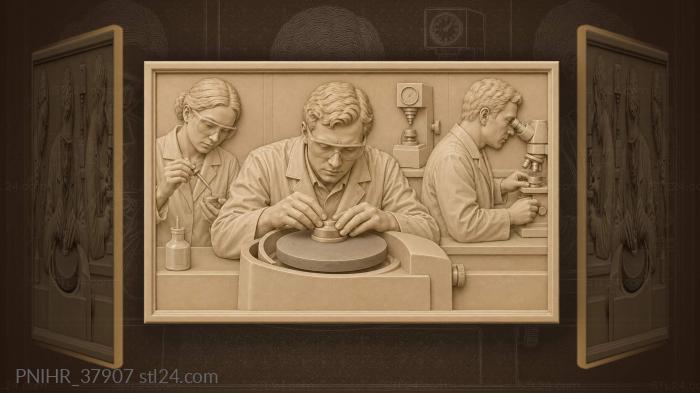 Lab hand polishing a sample by the microscope 3d STL model