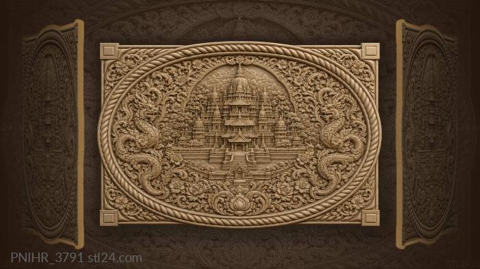 Buddhist temple among flowers and mythical beasts 3d STL model