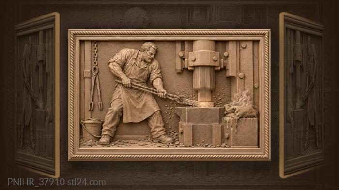 Ironworker hammers bloom under steam hammer 3d STL model
