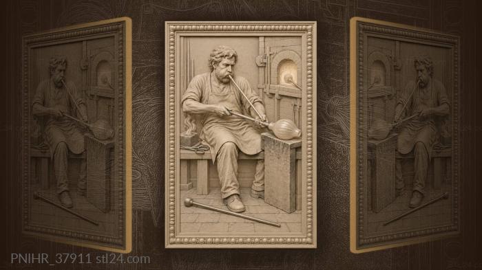 Benchbound glassblower spins a swelling vase 3d STL model
