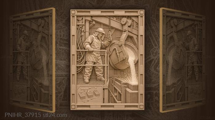 Steelworker controlling molten metal flow 3d STL model