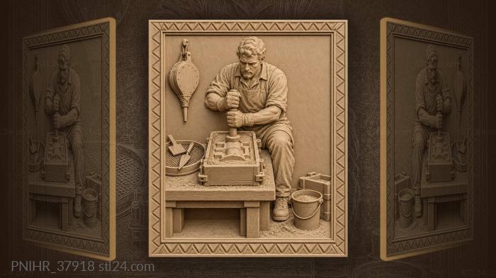Foundry worker shaping sand mold 3d STL model