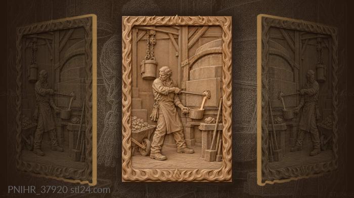 Foundry worker tapping molten metal 3d STL model