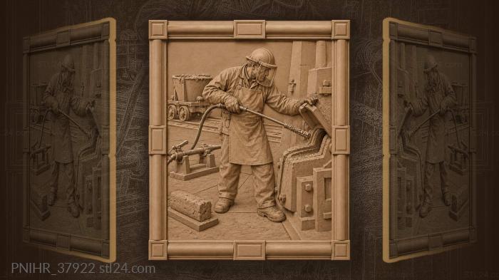 Ironworker checking molten metal level 3d STL model