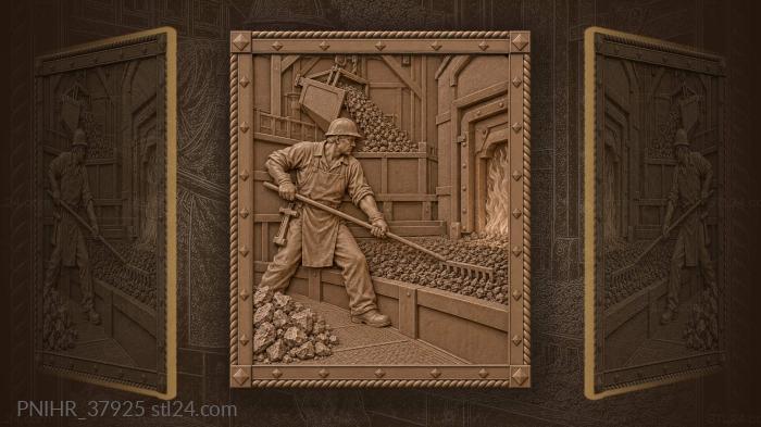 Steelworker spreading coke at furnace 3d STL model