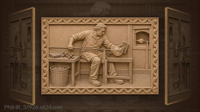 Glassblower shaping pitcher at furnace 3d STL model