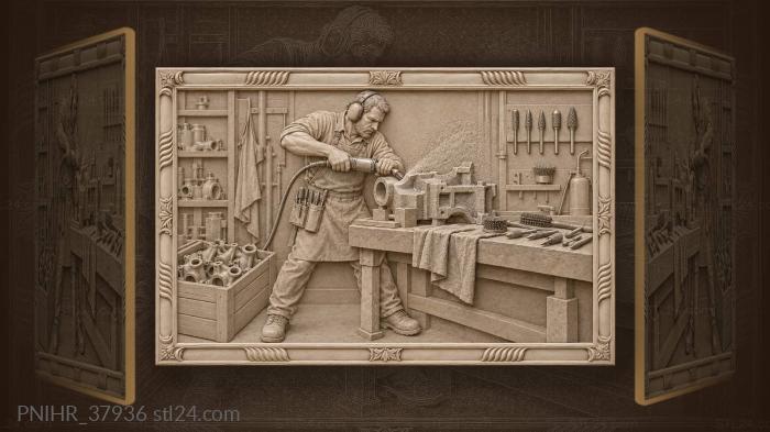 Foundry worker finishing metal casting 3d STL model