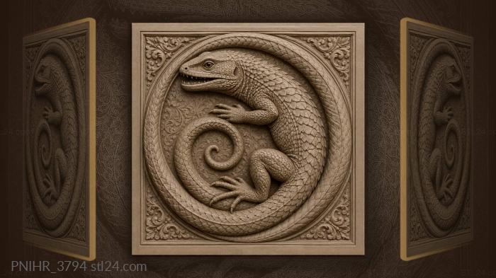 Lizard coiled into a ring baring teeth 3d STL model
