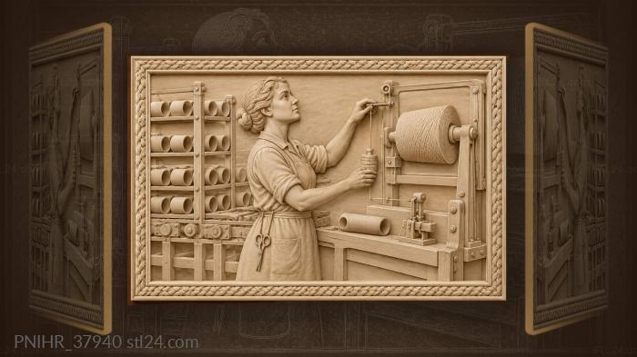 Mill worker with yarn and tools 3d STL model