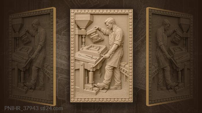 Foundry worker pressing sand pattern 3d STL model