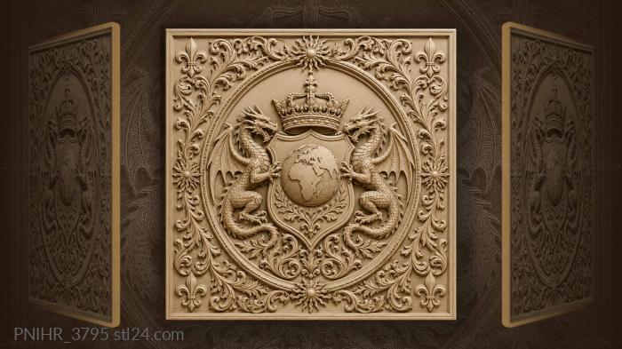 Two dragons flanking a crowned shield 3d STL model