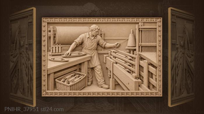 Weaver loading shuttle at loom 3d STL model