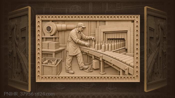 Glassblower loading bottles onto conveyor 3d STL model