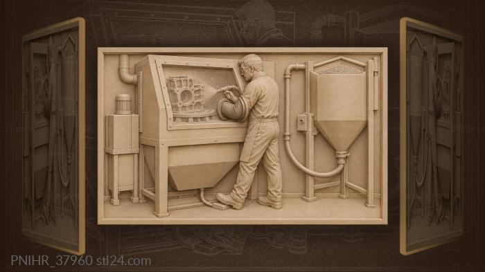 Foundry worker cleaning metal casting 3d STL model