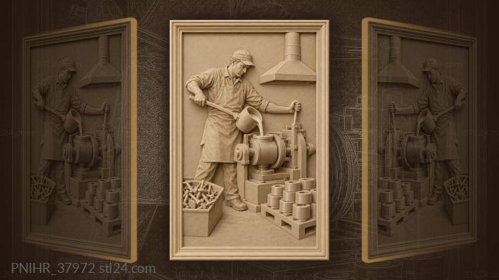Foundryman pours metal into a mold 3d STL model