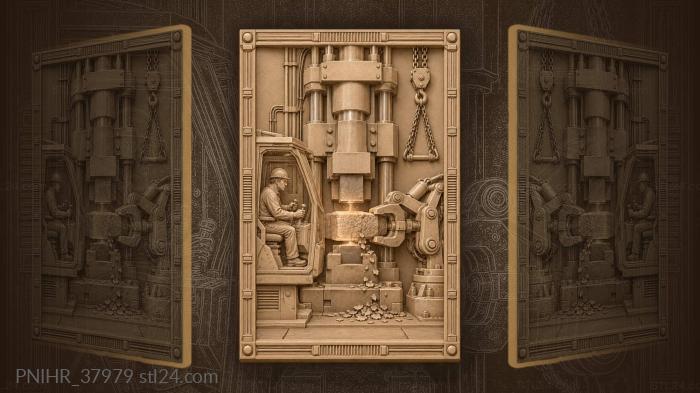 Blacksmith operates an industrial press 3d STL model