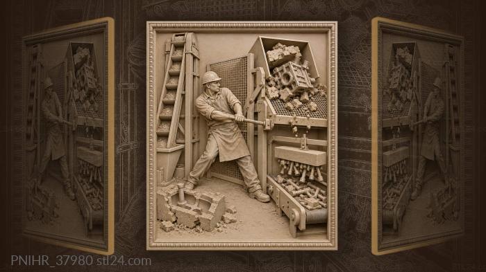 Operator starts crushing machine parts 3d STL model