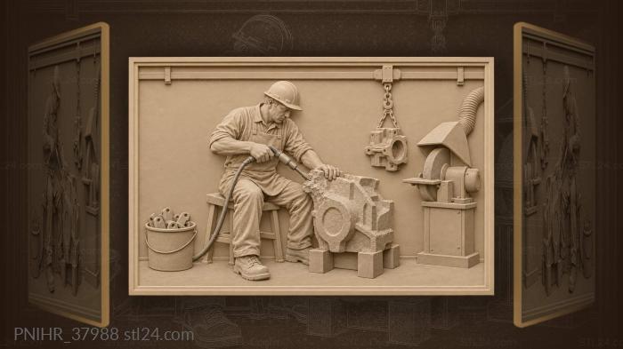 Stonemason shapes a part with jackhammer 3d STL model