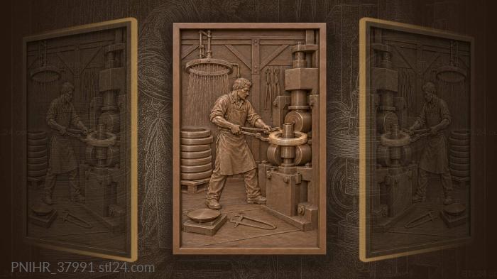 Blacksmith operates the forging press 3d STL model