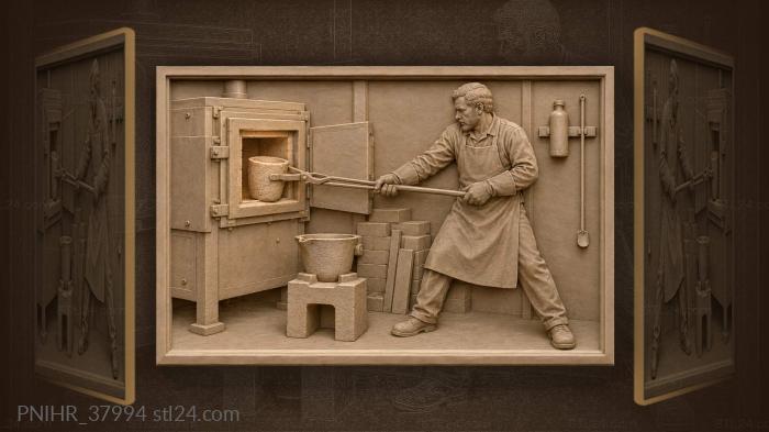 Craftsman loads a crucible into furnace 3d STL model