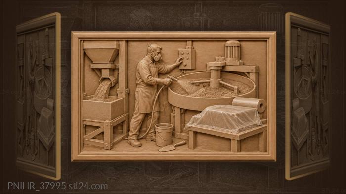 Technician moistens mixture in a mixer 3d STL model