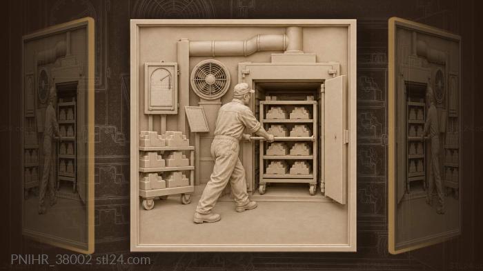 Foundry worker loads molds into oven 3d STL model