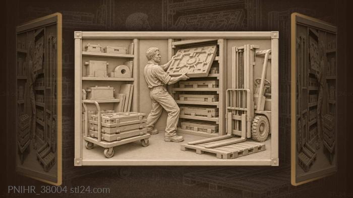 Worker places pattern on storage rack 3d STL model