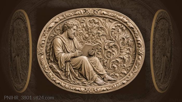 Bearded man reading a book in foliage 3d STL model