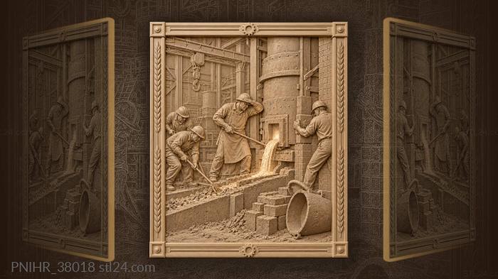Foundry worker at molten iron tap 3d STL model