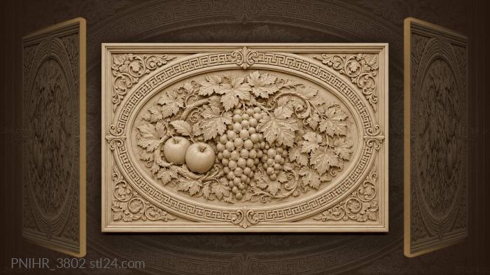 Two apples beside a heavy grape bunch 3d STL model