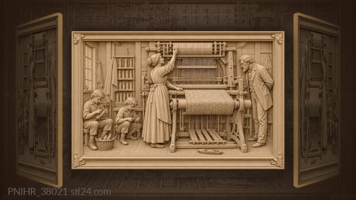 Weaver at jacquard loom workshop 3d STL model