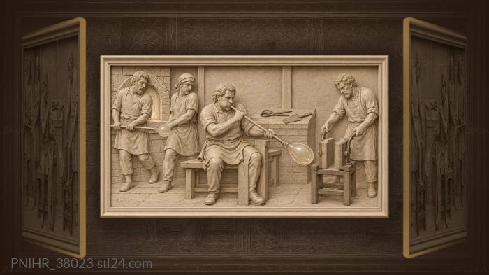 Glassblower at work with assistants 3d STL model