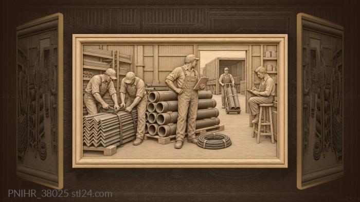 Foreman checking tally at pipe pallet 3d STL model
