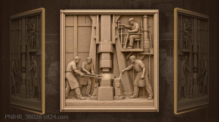 Operator guides hammer onto glowing billet 3d STL model