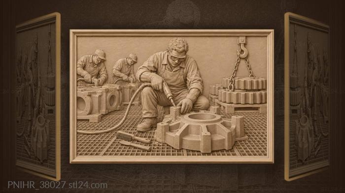 Foundry worker with pneumatic chisel 3d STL model