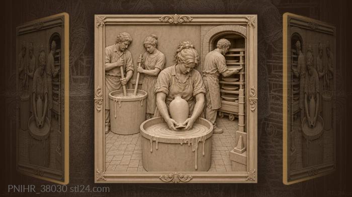 Glazer dipping a vase into slip 3d STL model