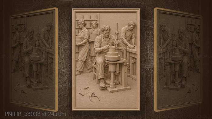 Profile tool lowered onto spinning mold 3d STL model