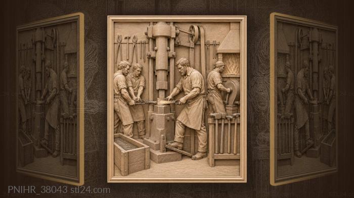 Blacksmith forges bar under hammer 3d STL model