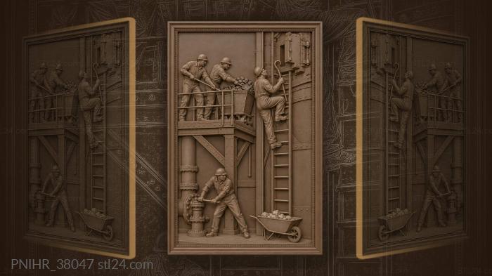 Steelworker ascending with charging bucket 3d STL model