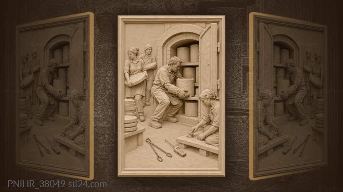Kiln man pulling a saggar from the chamber 3d STL model